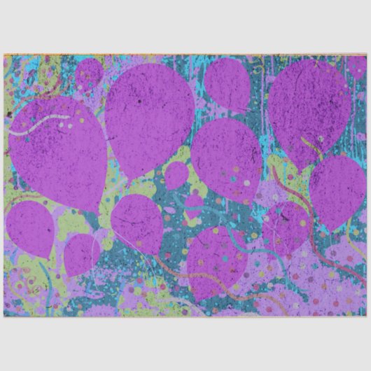 パーティーバルーンのアートワーク紫の青の緑 薄葉紙 (正面)