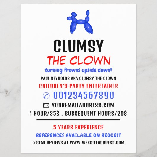 パーティーバルーンキッズエンターテイナー，ピエロ広告ズ チラシ (正面)