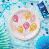 パーティーバルーンピンクイエローキッドハッピーバースデー ペーパープレート (パーティー)