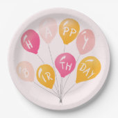 パーティーバルーンピンクイエローキッドハッピーバースデー ペーパープレート (正面)