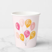 パーティーバルーンピンクイエローキッドハッピーバースデー 紙コップ (正面)