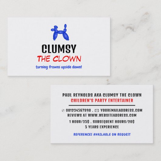 パーティーバルーン,キッズエンターテイナー,ピエロ 名刺 (正面/裏面)