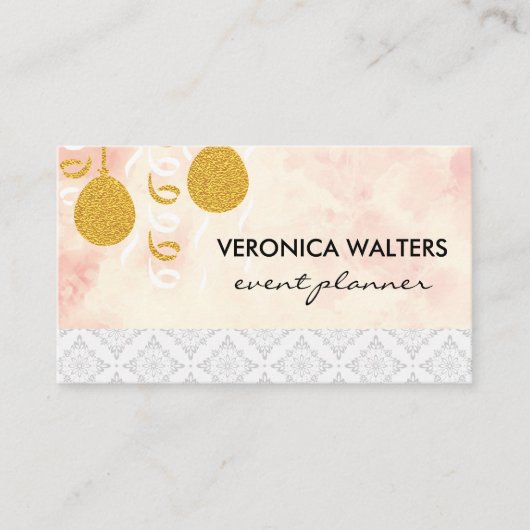 パーティーバルーン/仮面/ダマスクパターン 名刺 (正面)