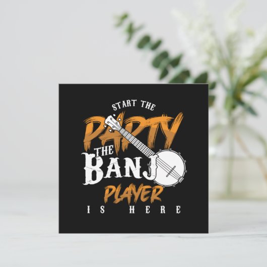 パーティーバンジョプレーヤーはここにいる楽器音楽ギフト 招待状 (スタンド正面)