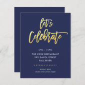 パーティーバー(ユダヤ教の)バル・ミツバーモダンネイビー+フェイク金ゴールドスクリプト 招待状 (正面/裏面)