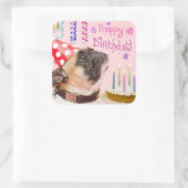 パーティーパグとお誕生日ケーキ スクエアシール (バッグ)