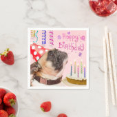パーティーパグとお誕生日ケーキ スタンダードカクテルナプキン (インサイチュ)