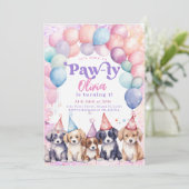 パーティーパピーの誕生日招待状 犬のパーティー 少女 招待状 (スタンド正面)