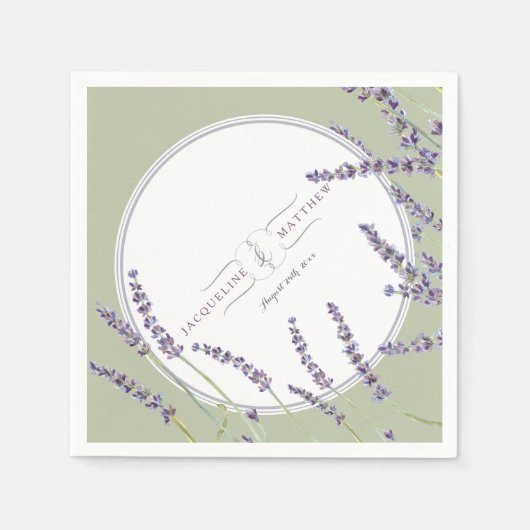 パーティーパーソナライズされたデコールウォーターカラーラベンダーアート スタンダードカクテルナプキン (正面)