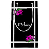 パーティーパーソナライズされたブラックピンクハイビスカス小バッグ スモールペーパーバッグ (正面)