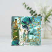 パーティーパーティーマスクシャンパンブルー金ゴールドマスカレード 招待状 (スタンド正面)