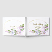 パーティーピンクのユリの花ゴールデンフレームビューティフル ゲストブック (全面)