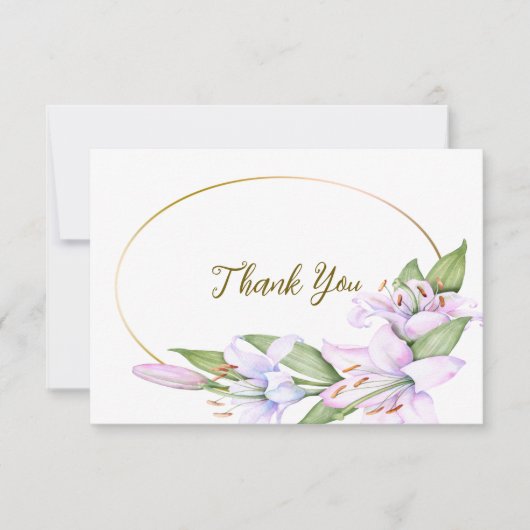 パーティーピンクのユリの花ゴールデンフレームビューティフル サンキューカード (正面)