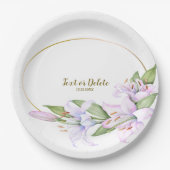 パーティーピンクのユリの花ゴールデンフレームビューティフル ペーパープレート (正面)