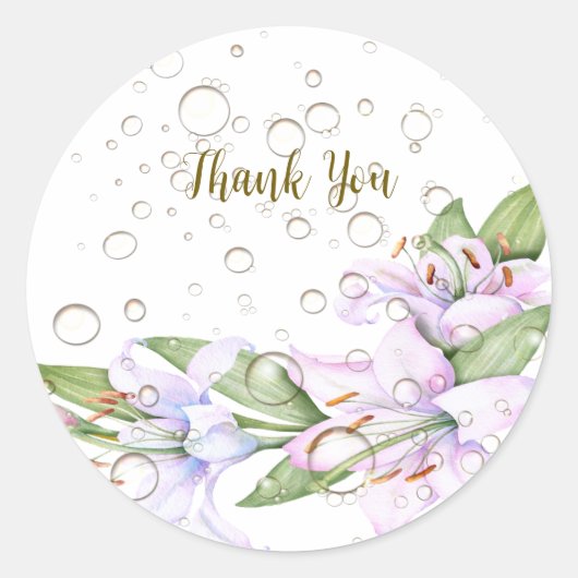 パーティーピンクのユリの花ゴールデンフレームビューティフル ラウンドシール (正面)