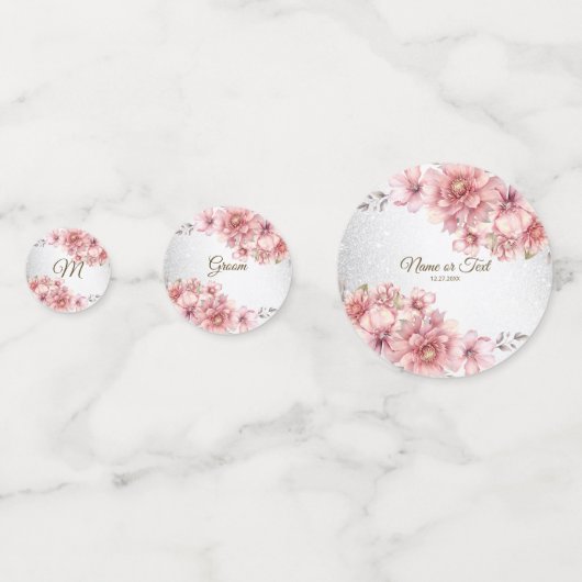 パーティーピンクの水彩花 シャイニーグリッター モダン コンフェッティ (裏面)