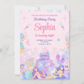 パーティーピンクよくはしゃぐマーメイド誕生日招待状 招待状 (正面)