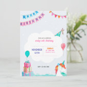 パーティーピンクよくはしゃぐ誕生日招待状 招待状 (スタンド正面)