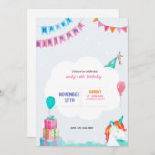 パーティーピンクよくはしゃぐ誕生日招待状 招待状 (正面/裏面)