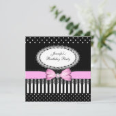 パーティーピンクボウ白黒水玉模様 招待状 (スタンド正面)