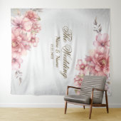 パーティーピンク水彩フラワーシャイニーグリッター モダン タペストリー (インサイチュ(横))