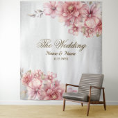 パーティーピンク水彩フラワーシャイニーグリッター モダン タペストリー (インサイチュ)