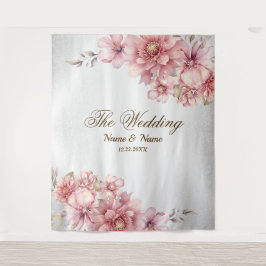 パーティーピンク水彩フラワーシャイニーグリッター モダン タペストリー