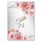 パーティーピンク水彩フラワーシャイニーグリッター モダン テーブルナンバー (裏面)