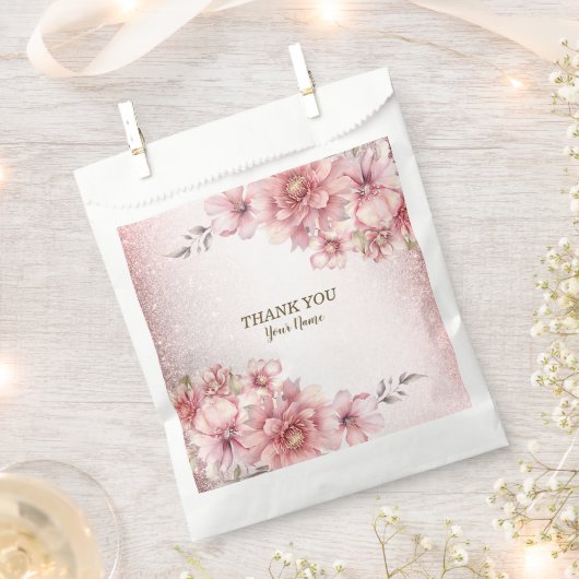 パーティーピンク水彩フラワーシャイニーグリッター モダン フェイバーバッグ (クリップ留めされた状態)