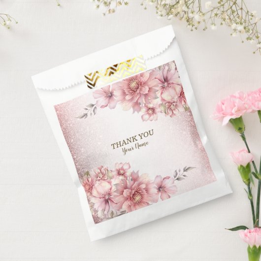 パーティーピンク水彩フラワーシャイニーグリッター モダン フェイバーバッグ (封をした状態)