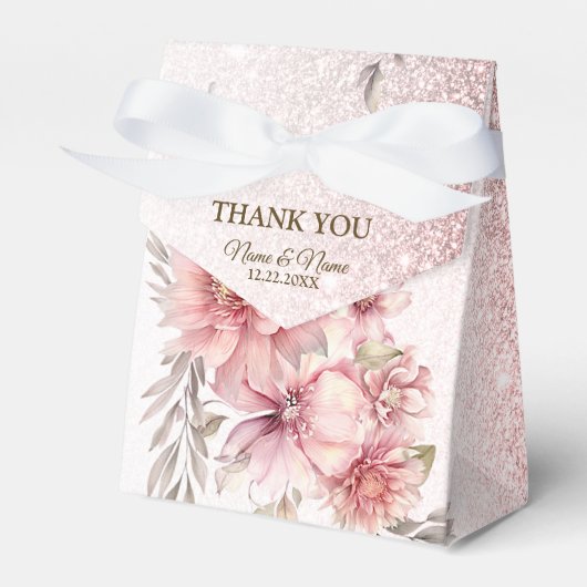 パーティーピンク水彩フラワーシャイニーグリッター モダン フェイバーボックス (正面サイド)