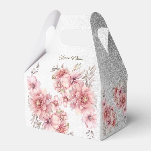 パーティーピンク水彩フラワーシャイニーグリッター モダン フェイバーボックス (正面サイド)