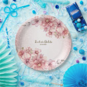 パーティーピンク水彩フラワーシャイニーグリッター モダン ペーパープレート (パーティー)