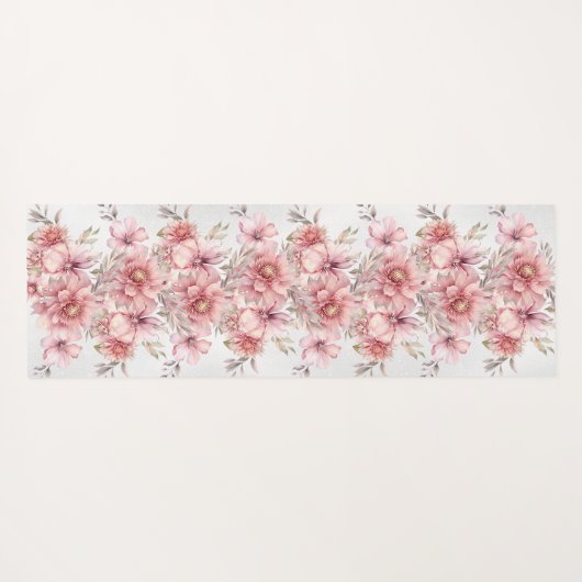 パーティーピンク水彩フラワーシャイニーグリッター モダン ヨガマット (裏面(横))