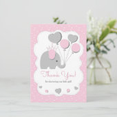パーティーピンク象の赤ちゃんシャワー女の子 サンキューカード (スタンド正面)