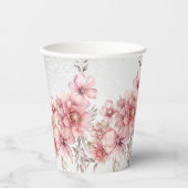 パーティーピンク ウォーターカラー フラワー シャイニー グリッター モダン 紙コップ (正面)
