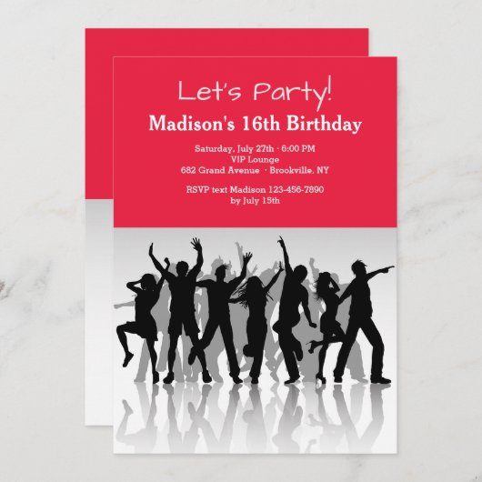 パーティーピープルシルエット招待状 招待状 (正面/裏面)