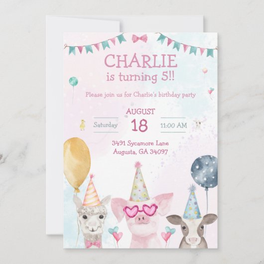 パーティーファームアニマルズ誕生日ウィムシー招待状 招待状 (正面)