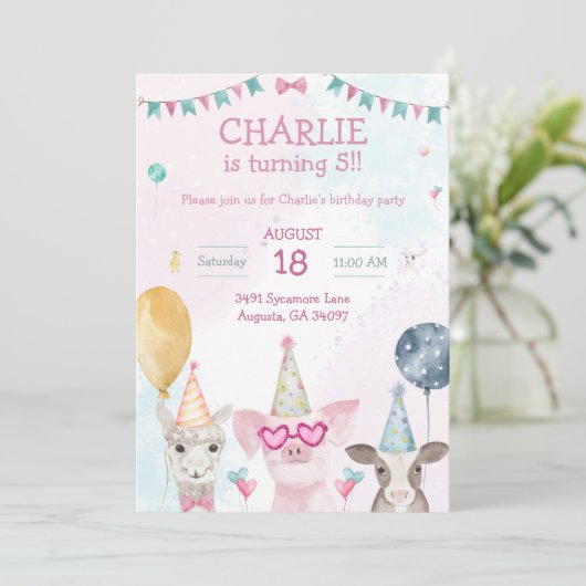 パーティーファームアニマルズ誕生日ウィムシー招待状 招待状 (スタンド正面)