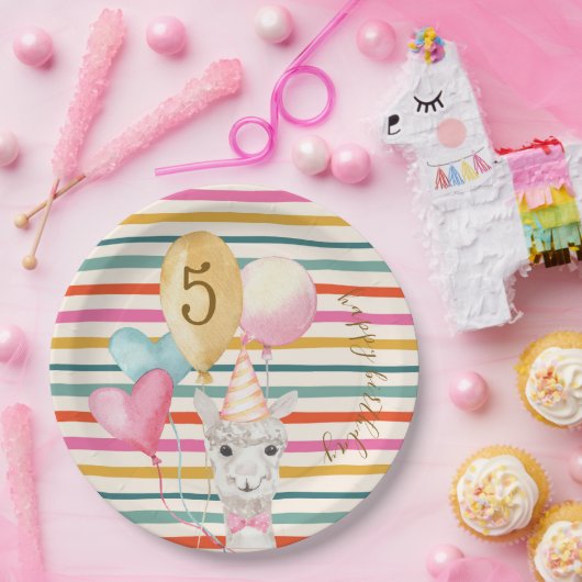パーティーファーム動物誕生日ラマストライプ ペーパープレート (パーティー)