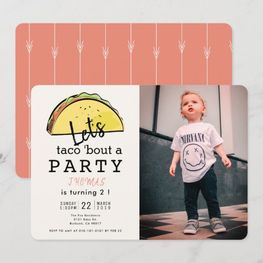 パーティーフィエスタ写真誕生日についてタコで話そう 招待状 (正面/裏面)