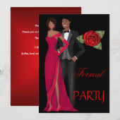 パーティーフォーマル金ゴールドブラックレッドドレスブラックタイ 招待状 (正面/裏面)