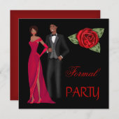 パーティーフォーマル金ゴールドブラックレッドドレスブラックタイ 招待状 (正面/裏面)