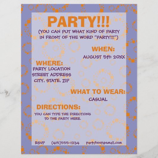 パーティーフライヤーオレンジ紫パタカラフルーン (正面)