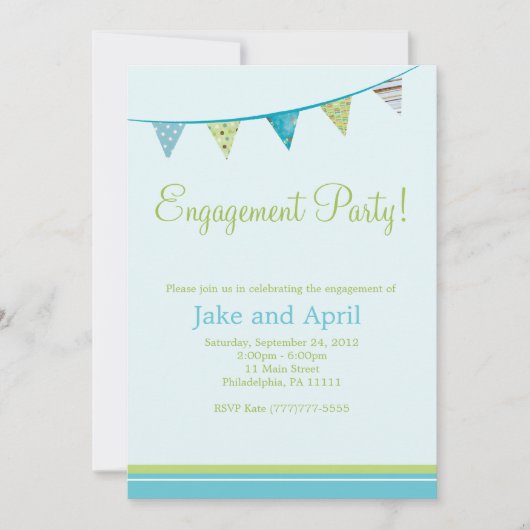 パーティーフラグ婚約パーティ-青 招待状 (正面)