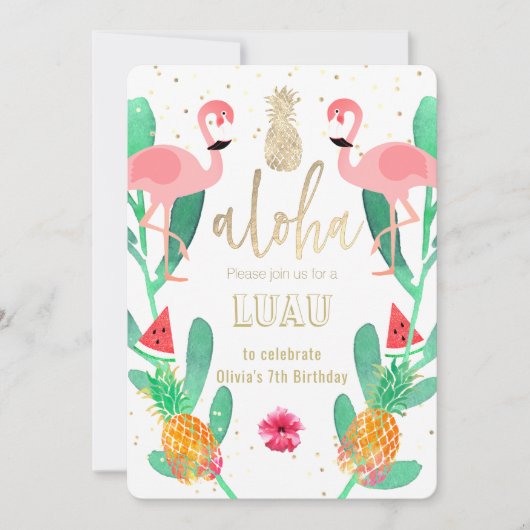 パーティーフラミンゴのルアウ 招待状 (正面)