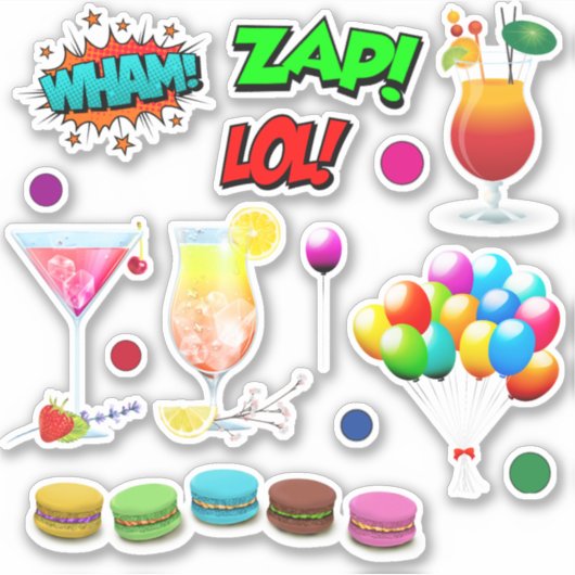 パーティーフードバルーンすごいヒーローことわざ シール (正面)