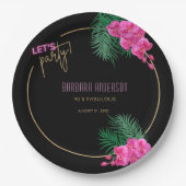 パーティーブラック金ゴールドネオン40歳の誕生日 ペーパープレート (正面)