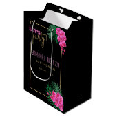 パーティーブラック金ゴールドネオン40歳の誕生日 ミディアムペーパーバッグ (正面アングル)