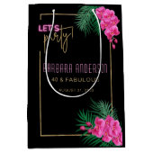 パーティーブラック金ゴールドネオン40歳の誕生日 ミディアムペーパーバッグ (正面)